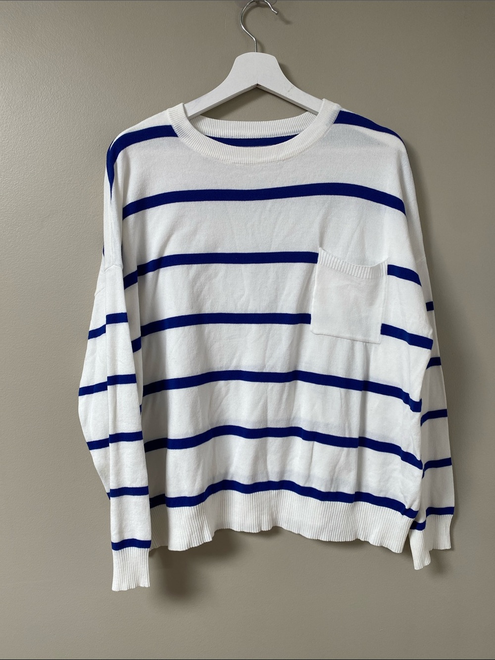 White & Blue Striped Cotton Viscose Sweater